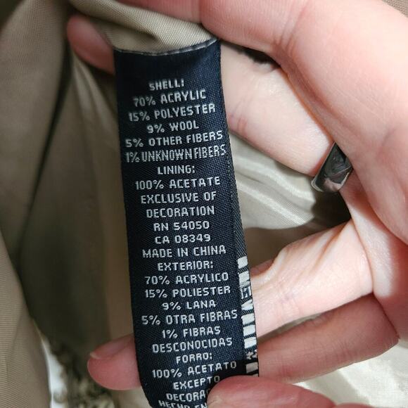 JONES NEW YORK SIGNATURE Olive/Cream Wool Blend Tweed Fringe Jacket. Sz 8 Petite - Picture 6 of 7